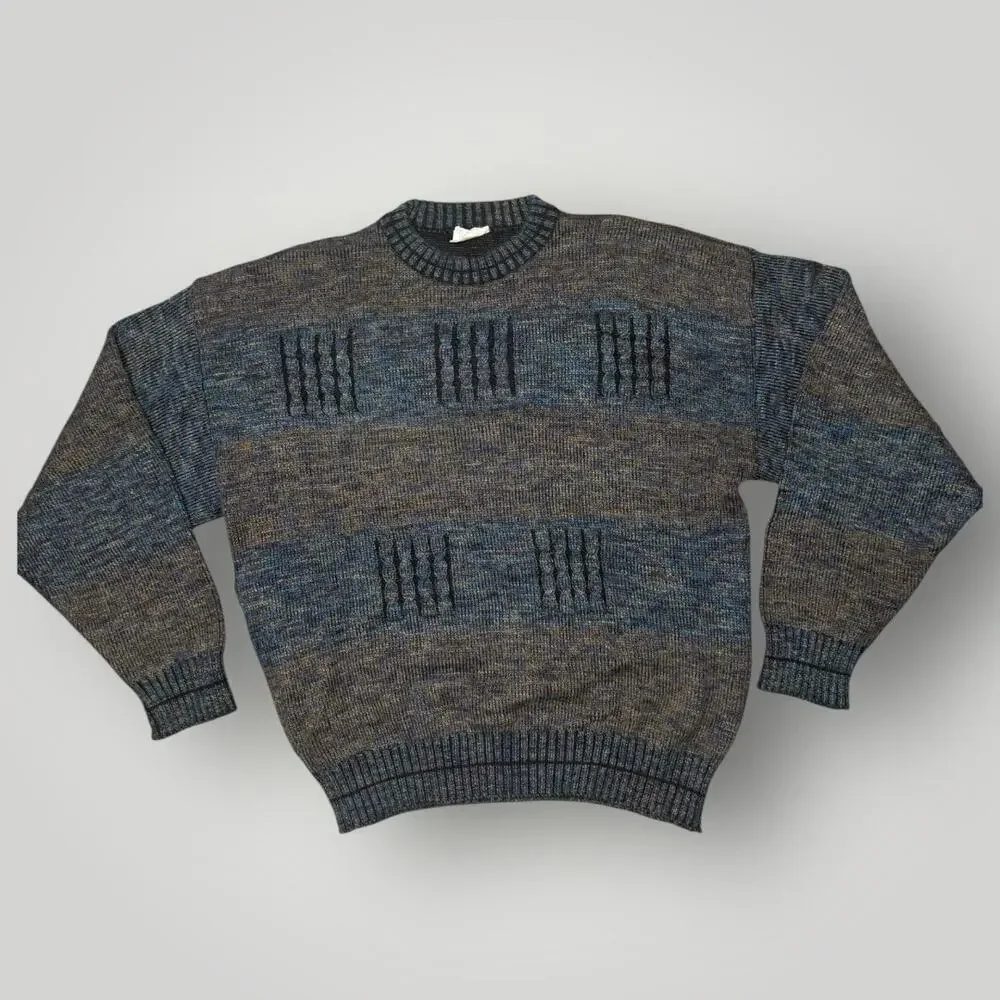 Vintage Italian Wool Blend Knit Sweater Multicolor Crewneck Made in Italy